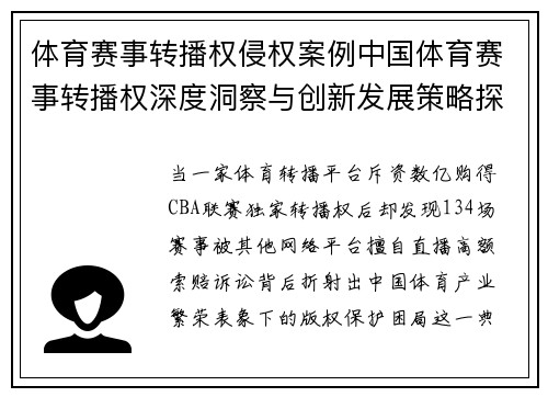 体育赛事转播权侵权案例中国体育赛事转播权深度洞察与创新发展策略探索